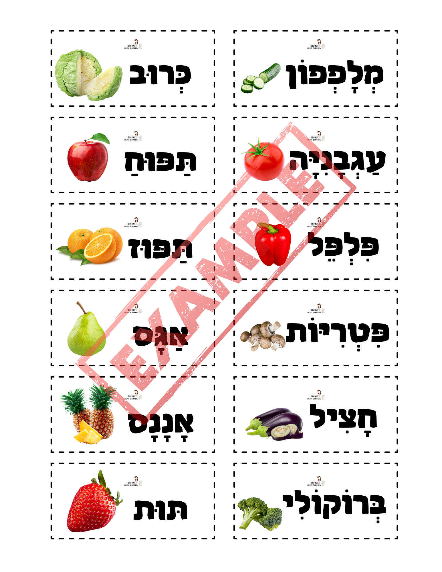 Hebrew vocabulary cards pop-it game - 6